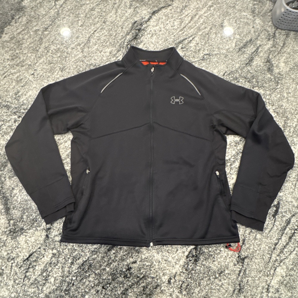 Under Armour Jacket Fleece Mens XXL Black Gray Full Zip Cold Gear Storm Running